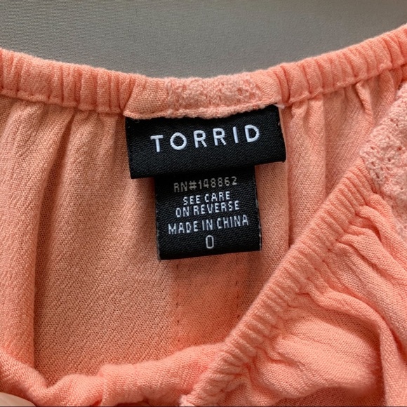 Torrid Peach Crochet Lace Peasant Blouse, 0X. - Picture 7 of 8